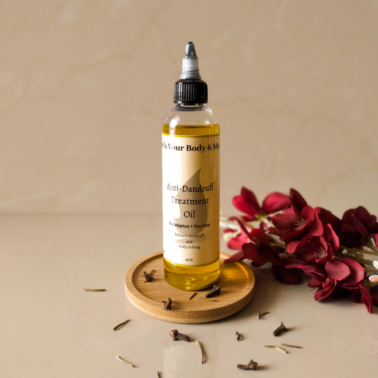 Kel's Your Body & Mine Anti-Dandruff Treatment Oil – Nourishing scalp oil infused with natural ingredients to reduce flakes, soothe itchiness, and promote healthy hair growth. Perfect for dry, itchy scalps and dandruff relief.